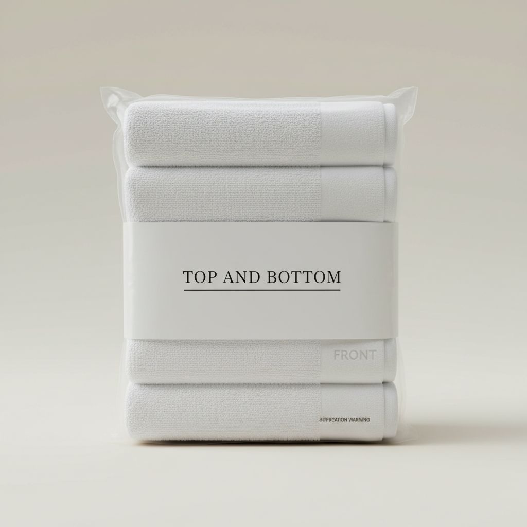 Stacked TOP AND BOTTOM towels in branded belly band packaging