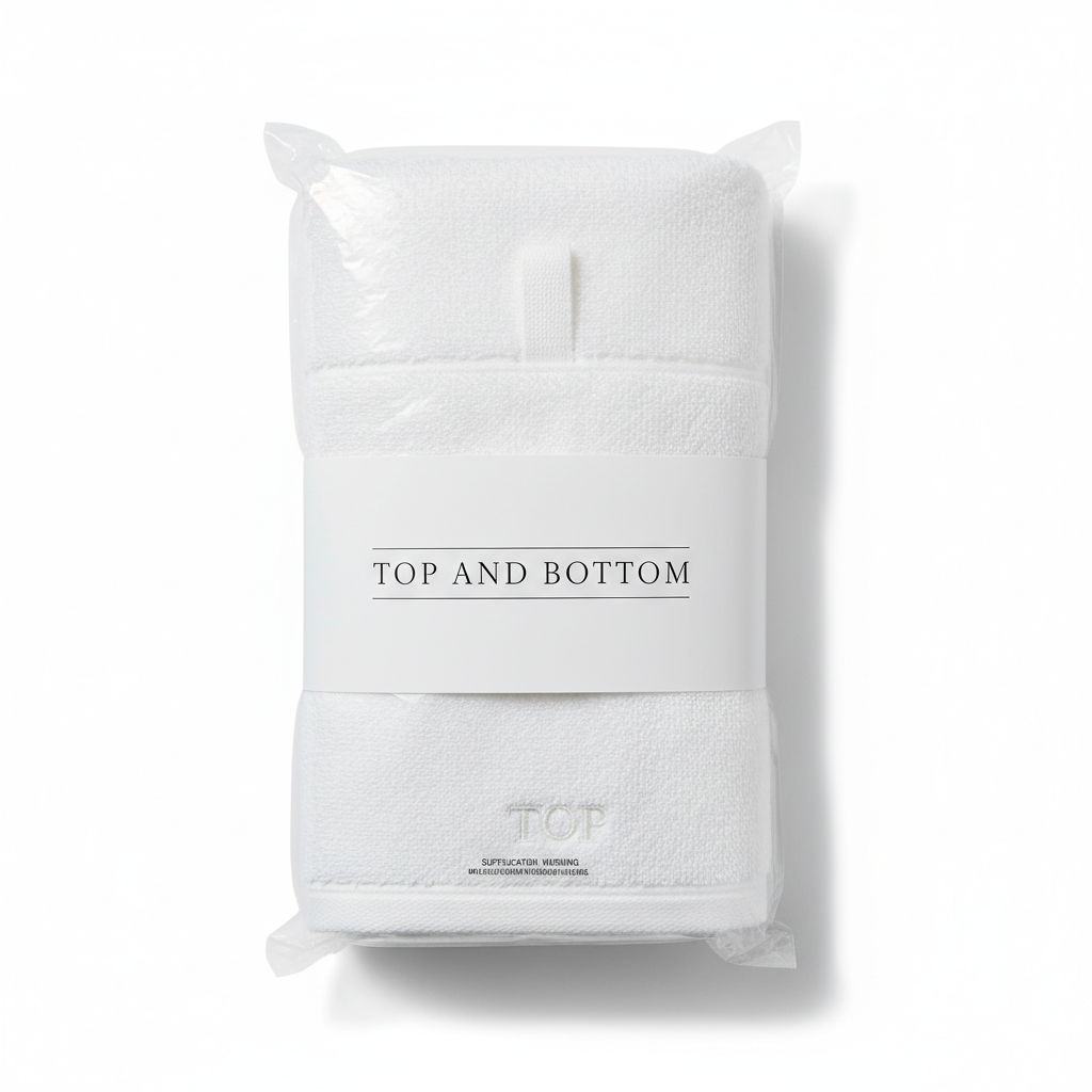 White towel packaged with a TOP AND BOTTOM belly band